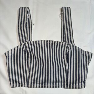 ZARA Crop Top Womens Sz Small Blue White Striped Denim Corset Bustier Tank